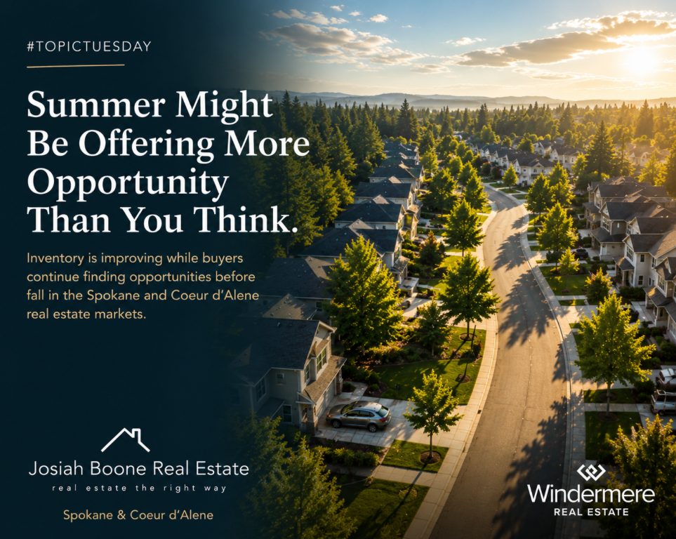 Beautiful Spokane area home at sunset illustrating summer home buying opportunities as inventory increases and buyers gain more choices.