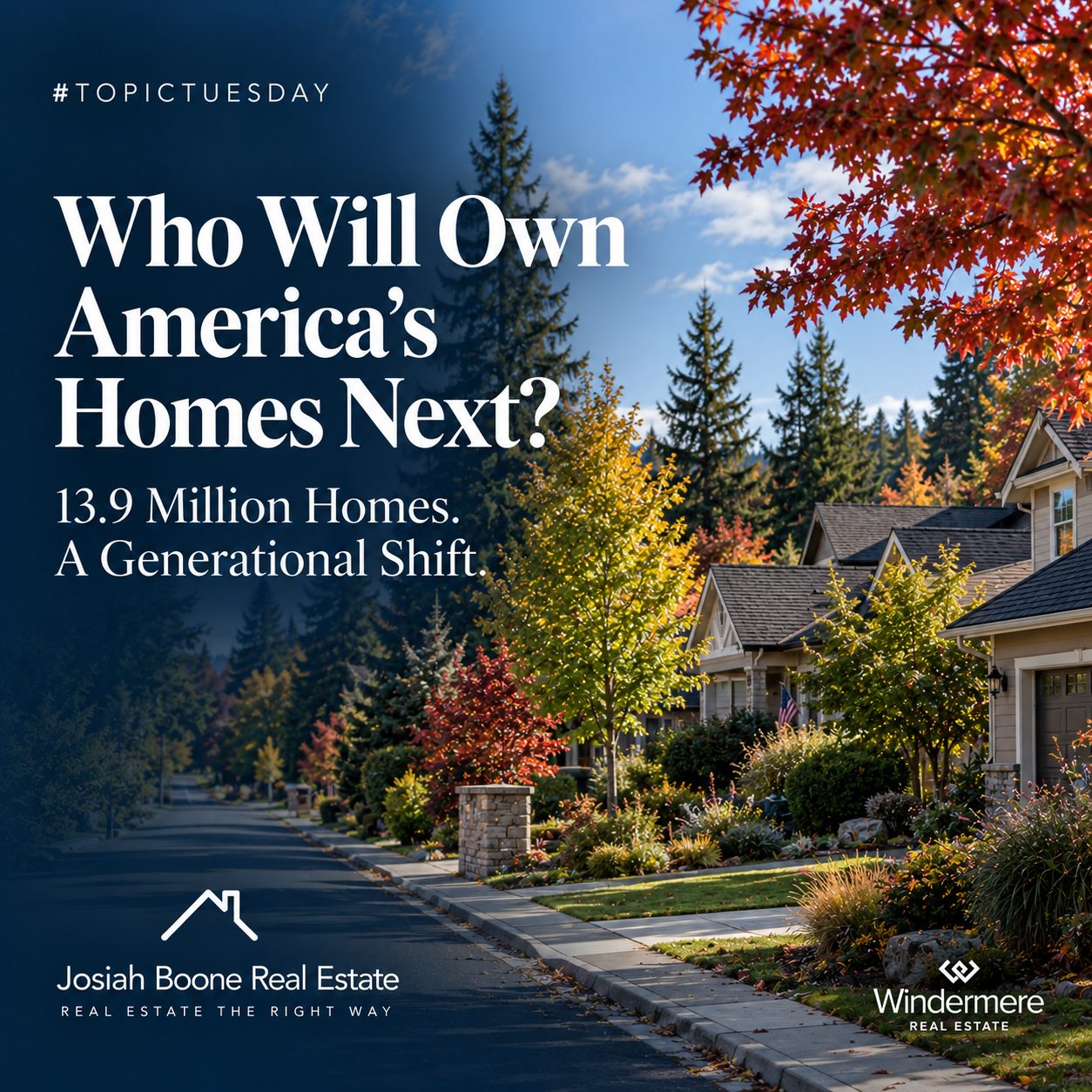 Autumn Spokane-area neighborhood illustrating the projected transition of 13.9 million American homes from older generations by 2036